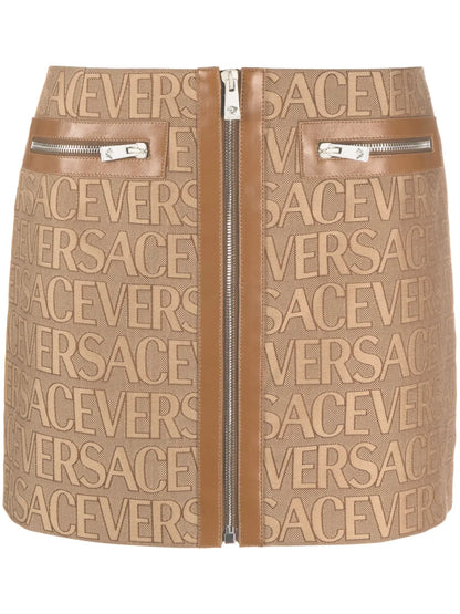 Versace Allover Leather-Trim Miniskirt