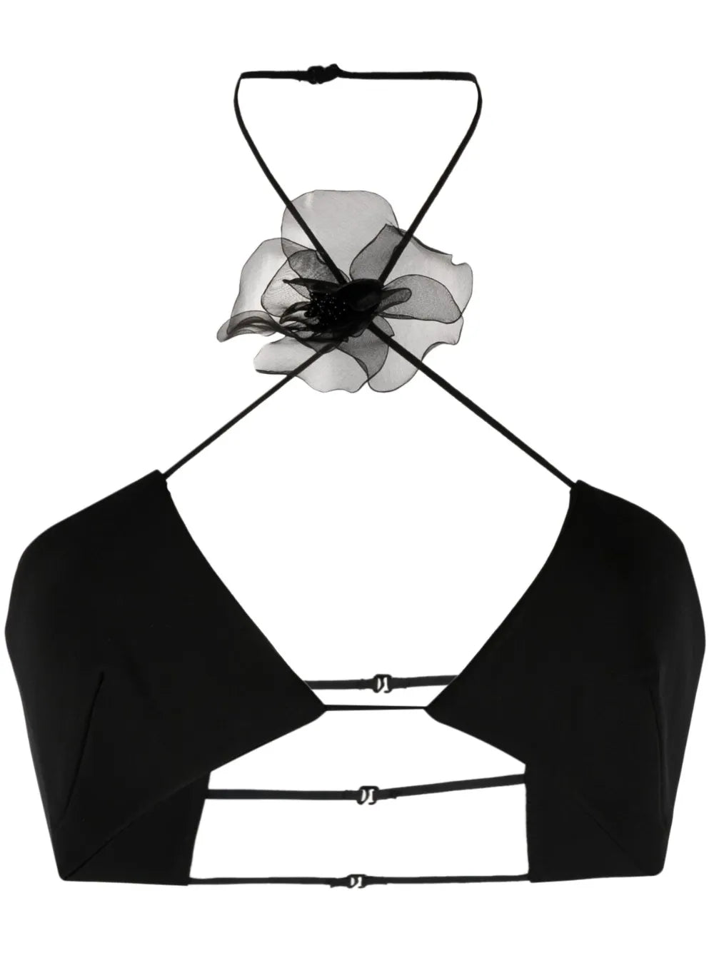 Floral-Appliqué Halterneck Cropped Top