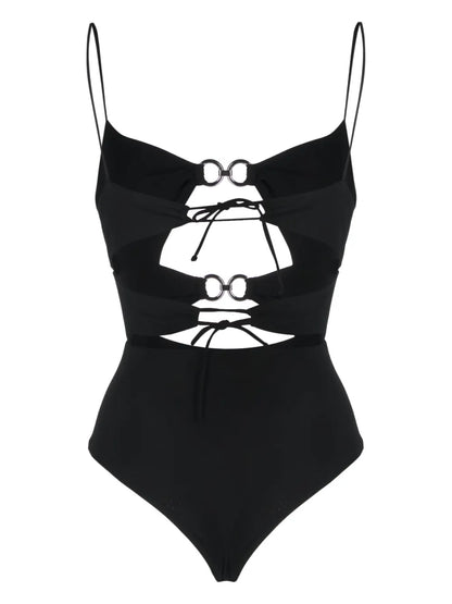 Ring-Embellished Cut-Out Swimsuit