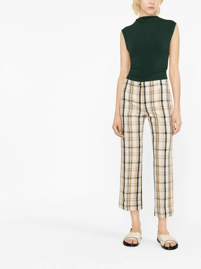Plaid-Check Pattern Cropped Trousers