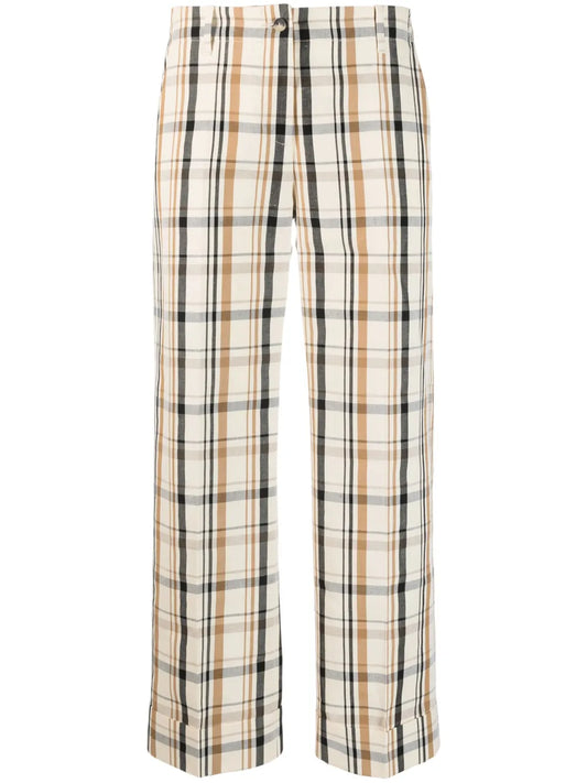 Plaid-Check Pattern Cropped Trousers