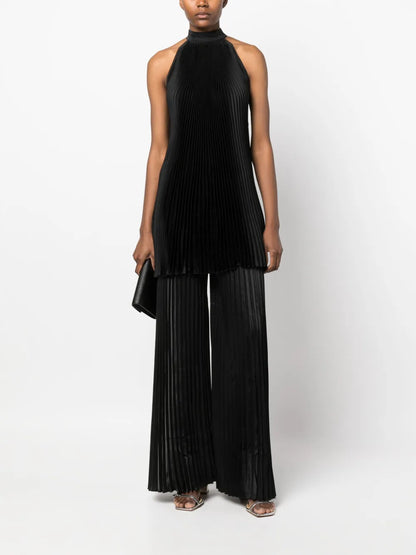 High-Waist Pleated Palazzo Trousers