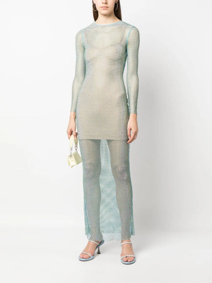 Rhinestone-Embellished Fishnet Dress