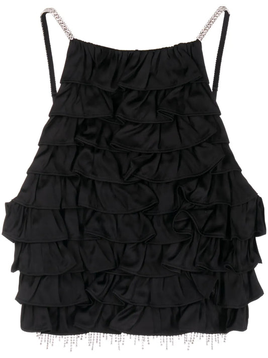 Crystal-Embellished Tiered Cropped Top