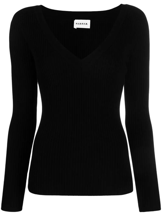 Ribbed-Knit V-Neck Top