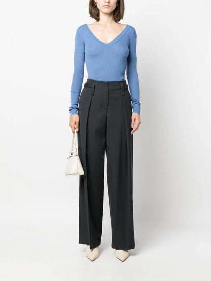 V-Neck Ribbed Wool Jumper