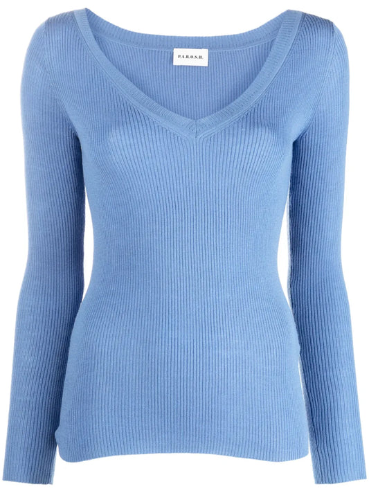 V-Neck Ribbed Wool Jumper
