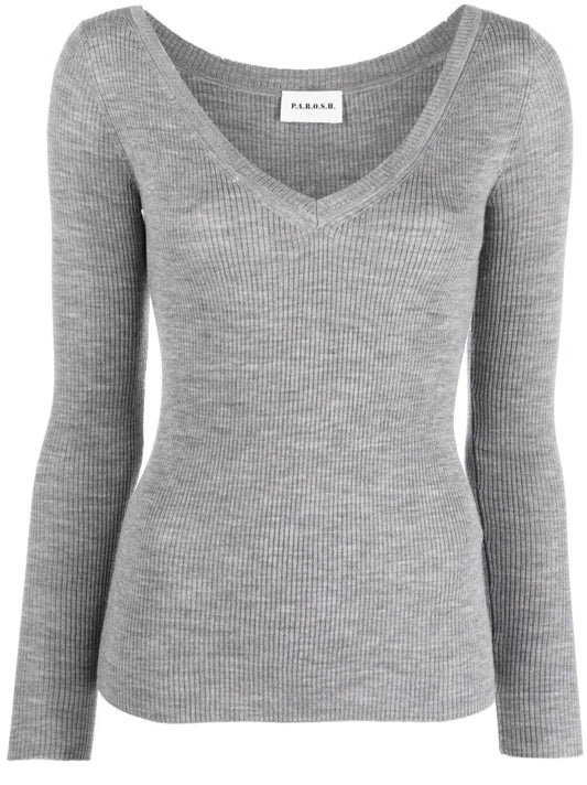 V-Neck Ribbed Wool Jumper