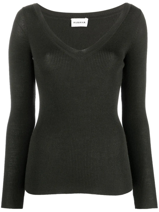 V-Neck Ribbed Wool Jumper