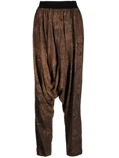 Floral-Embroidered Drop-Crotch Trousers