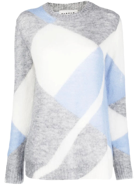 Geometric-Pattern Crew-Neck Jumper