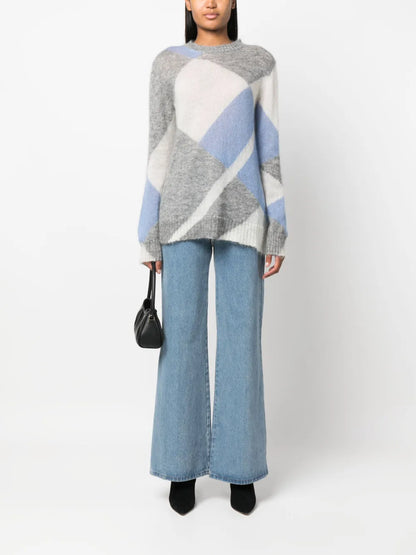 Geometric-Pattern Crew-Neck Jumper