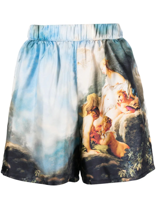 Graphic-Print Silk Shorts