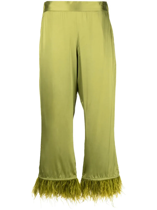 Feather-Trim Wide-Leg Trousers