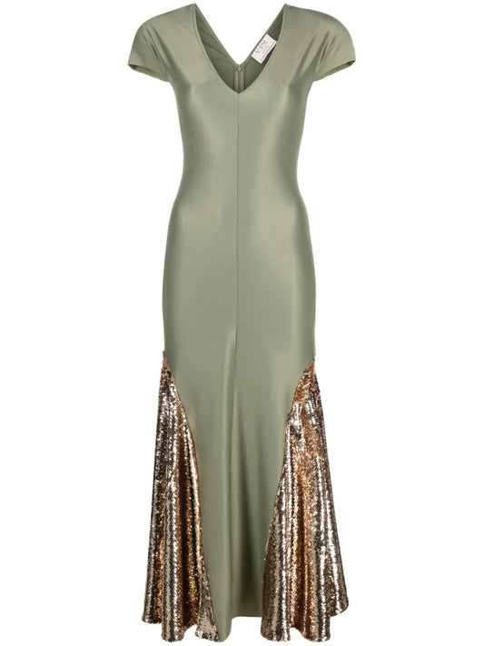 V-Neck Sequin-Embellished Dress
