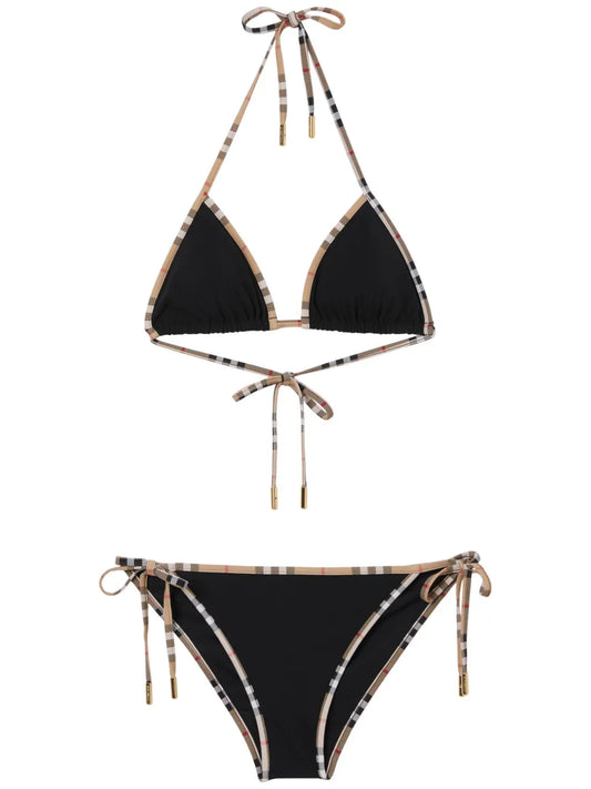 Vintage Check-Trim Triangle Bikini