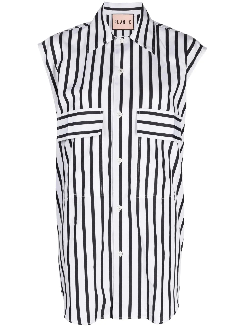 Cap-Sleeve Striped Cotton Shirt