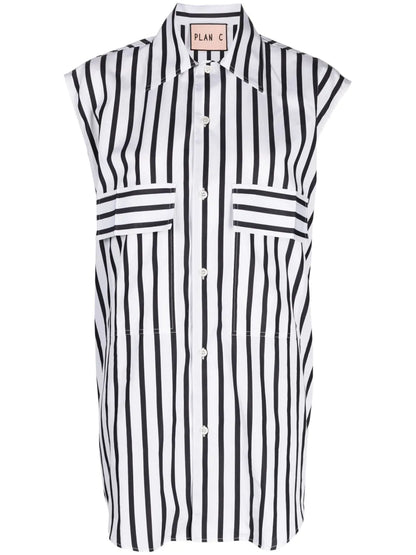 Cap-Sleeve Striped Cotton Shirt