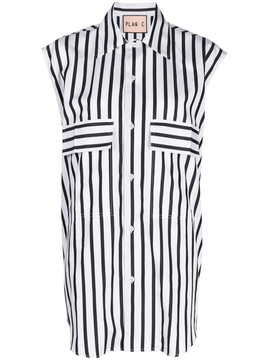 Cap-Sleeve Striped Cotton Shirt