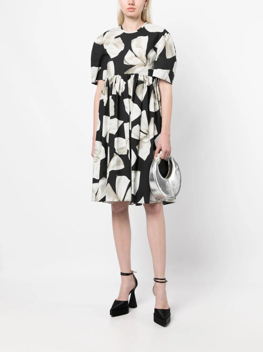 Bow-Print Cotton Flared Dress