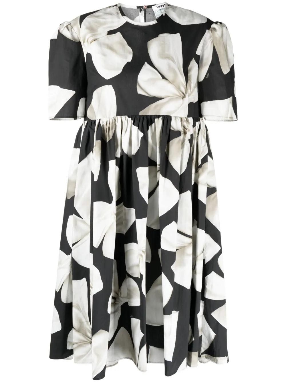 Bow-Print Cotton Flared Dress