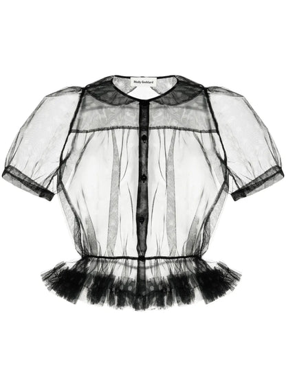 Ruffled Polka-Dot Tulle Shirt