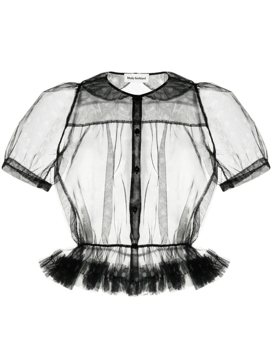 Ruffled Polka-Dot Tulle Shirt