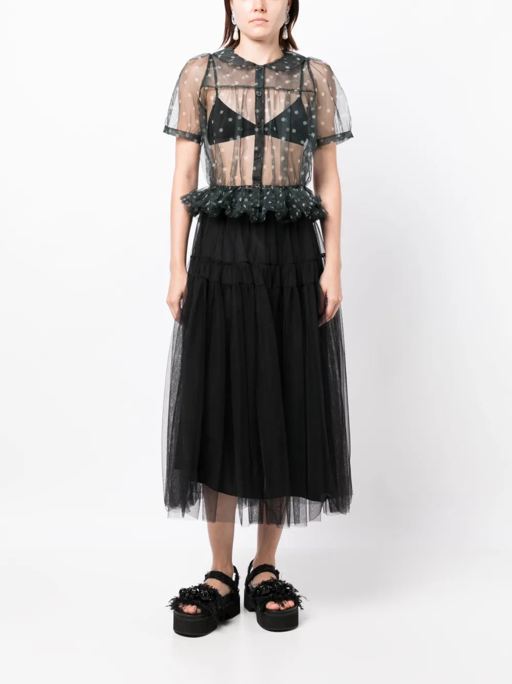 Ruffled Polka-Dot Tulle Shirt