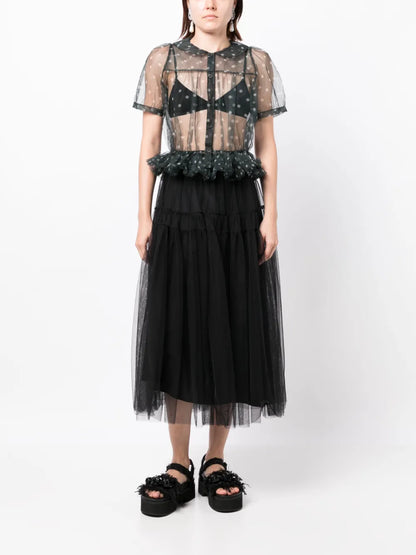 Ruffled Polka-Dot Tulle Shirt