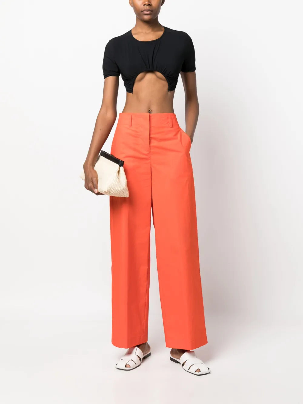 High-Waisted Cotton Trousers