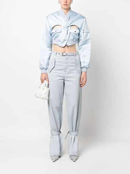 Cut-Out Cropped Bomber Jacket
