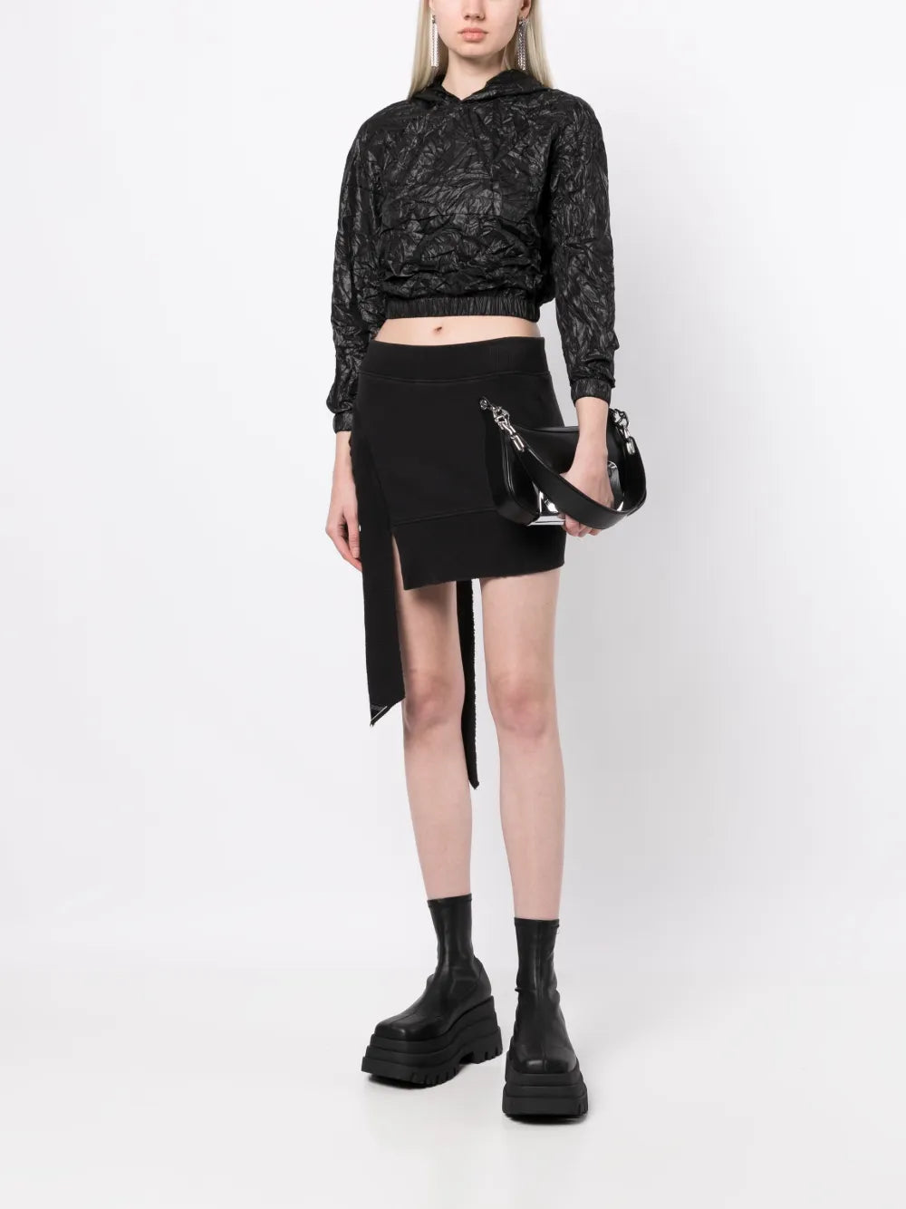 Crinkle-Effect Cropped Hoodie