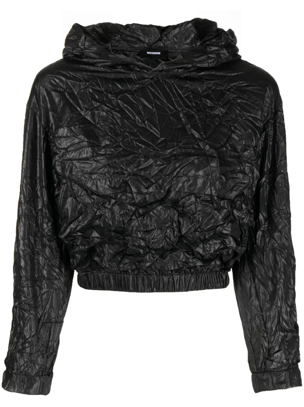 Crinkle-Effect Cropped Hoodie