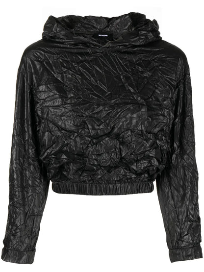 Crinkle-Effect Cropped Hoodie