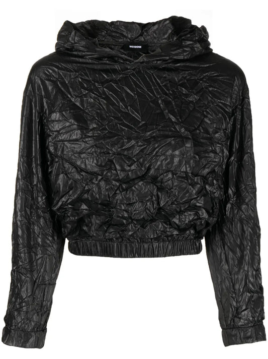 Crinkle-Effect Cropped Hoodie