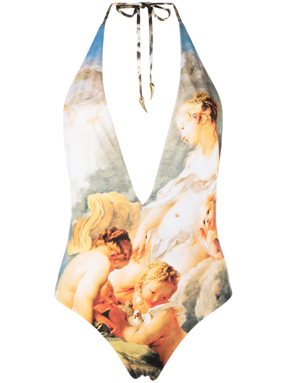 Painting-Print Halterneck Swimsuit