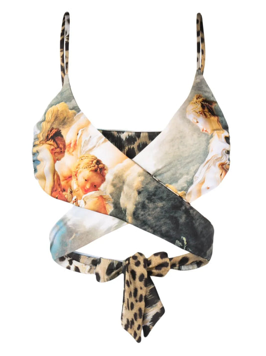 Graphic-Print Reversible Bikini Top