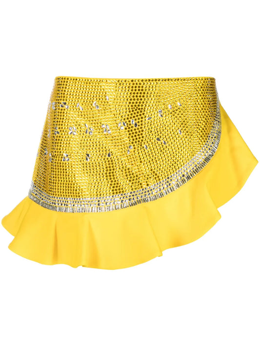 Watermelon Crystal-Embellished Ruffled Skirt