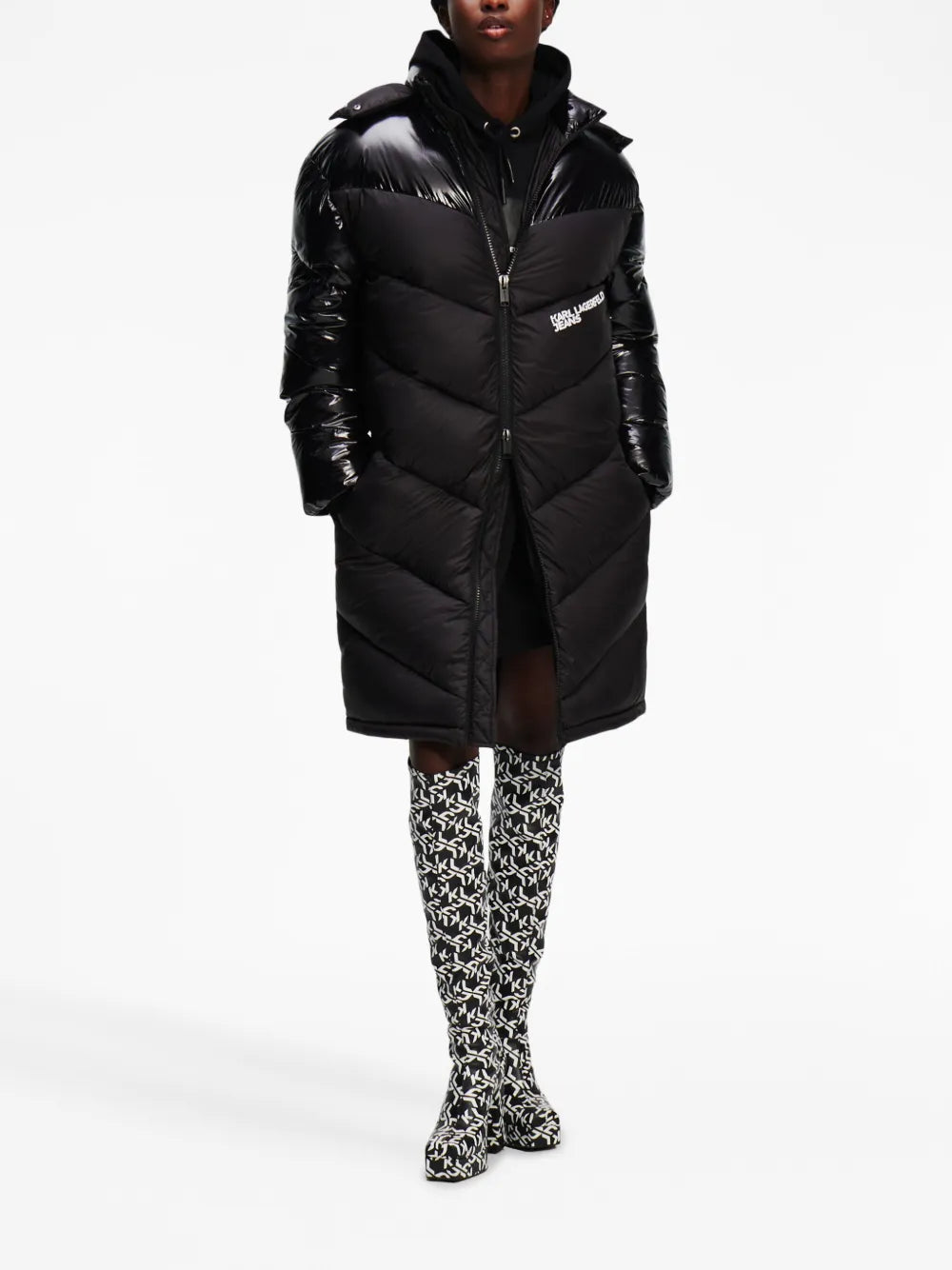 Logo-Print Panelled Parka Coat