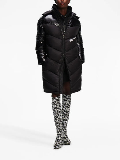 Logo-Print Panelled Parka Coat