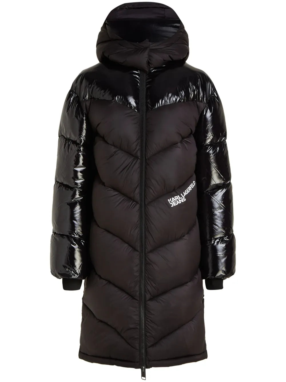 Logo-Print Panelled Parka Coat