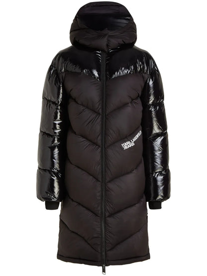 Logo-Print Panelled Parka Coat