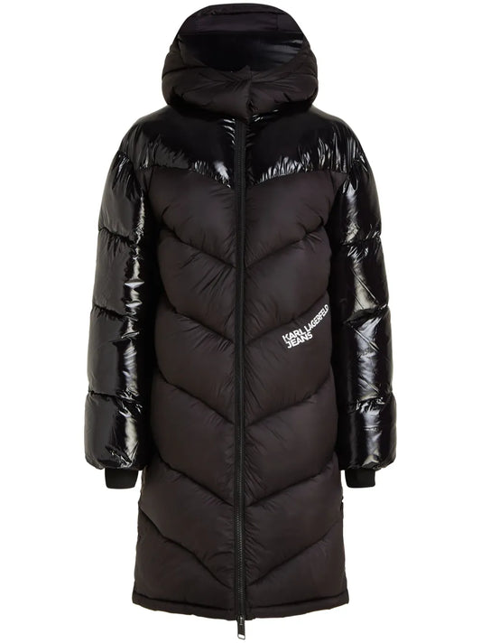 Logo-Print Panelled Parka Coat
