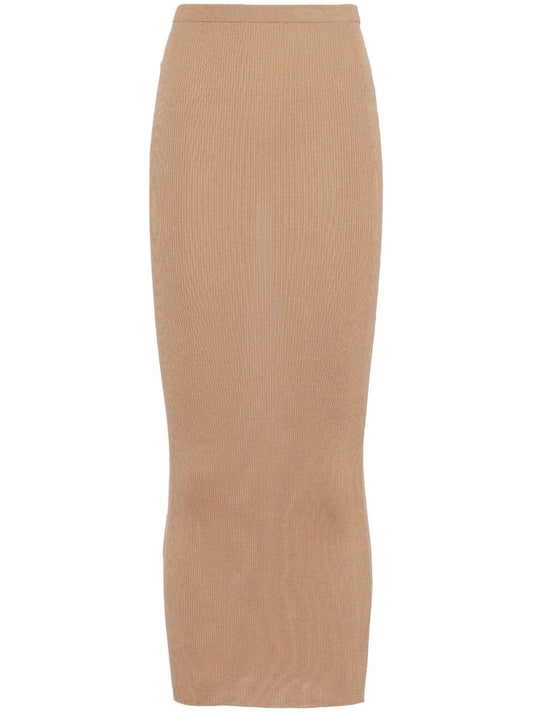 High-Rise Ribbed Silk Skirt