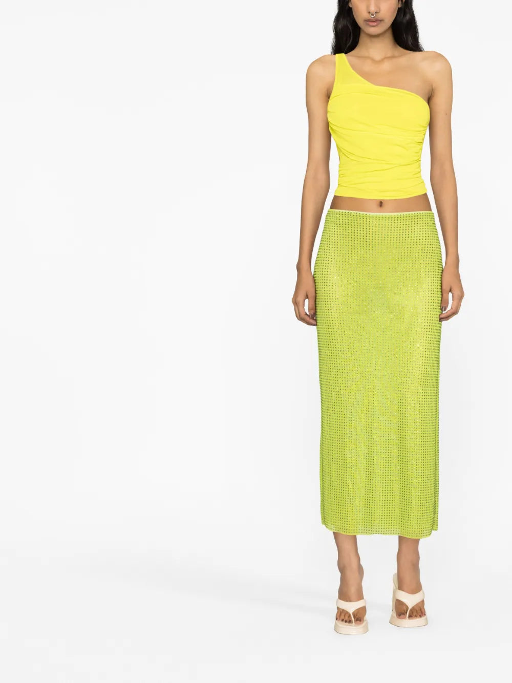Crystal-Embellished Mesh Midi Shirt