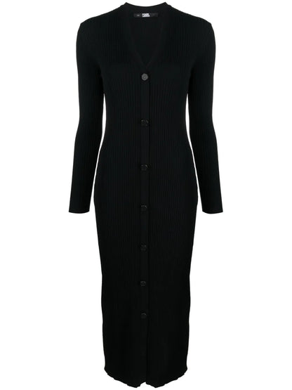 V-Neck Knitted Midi Dress