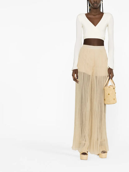 Semi-Sheer Pleated Silk Trousers