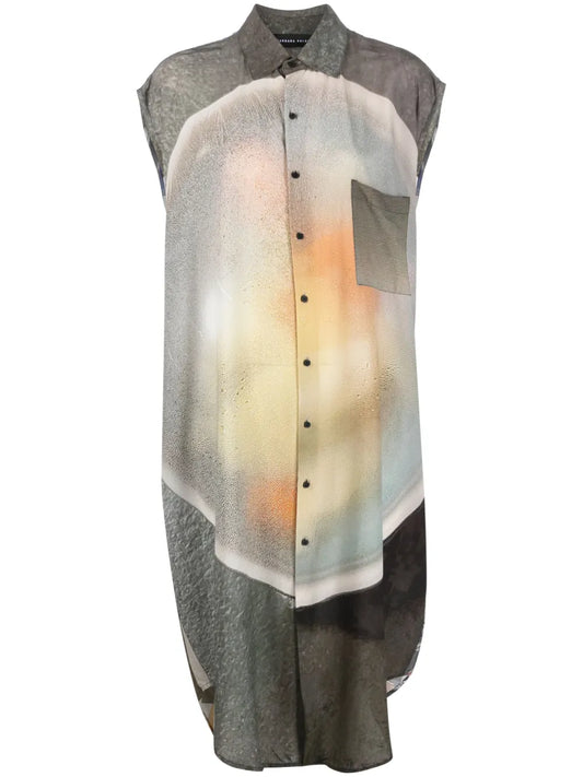 Photograph-Print Button-Up Dress