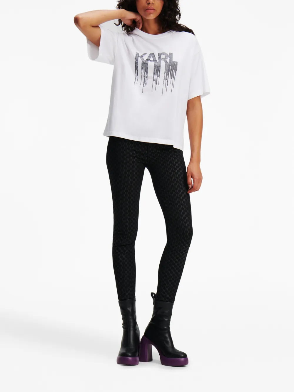 Monogram-Print Shimmer Skinny Jeans