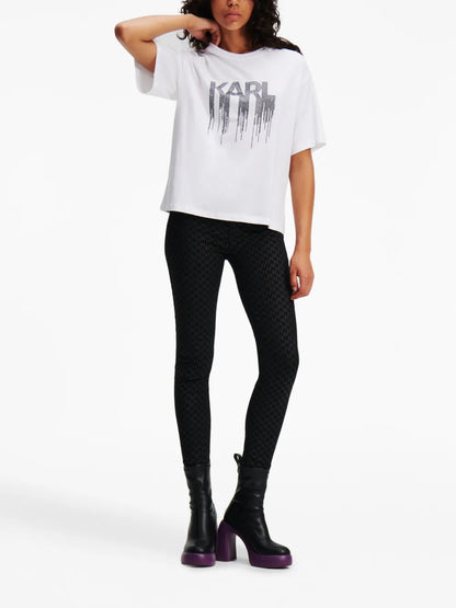 Monogram-Print Shimmer Skinny Jeans
